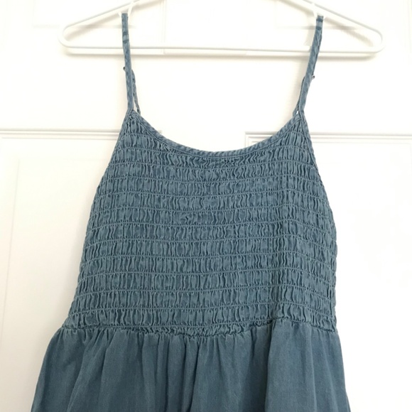 NWOT Bluenotes 100% Cotton Chambray Smocked Tiered Mini Dress XL With Pockets - Picture 8 of 14